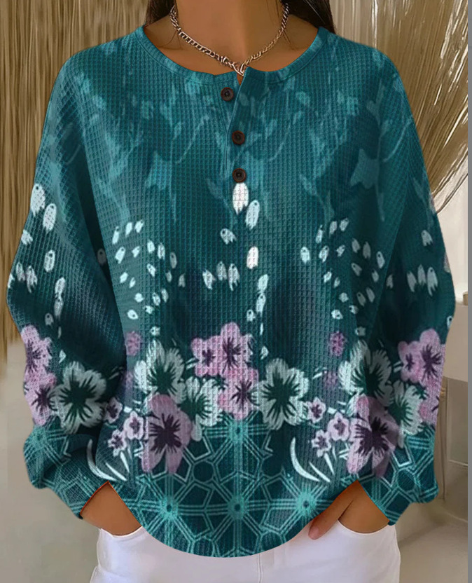 Women's Plaid Pumpkin Floral Butterfly Print Button Sweatshirt