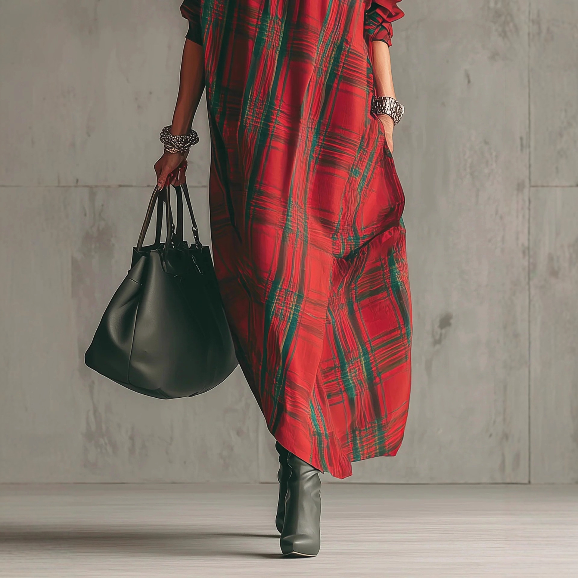 Retro Plaid Long Sleeve Shirt Dress