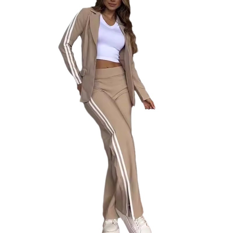 Women's Casual Lapel Blazer & Wide-Leg Pants Two-Piece Set