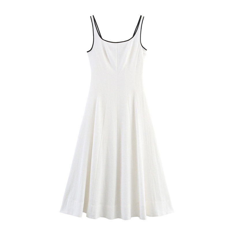 Women's Color-Block Trim Midi Dress Sleeveless Lapel Collar Slim Fit