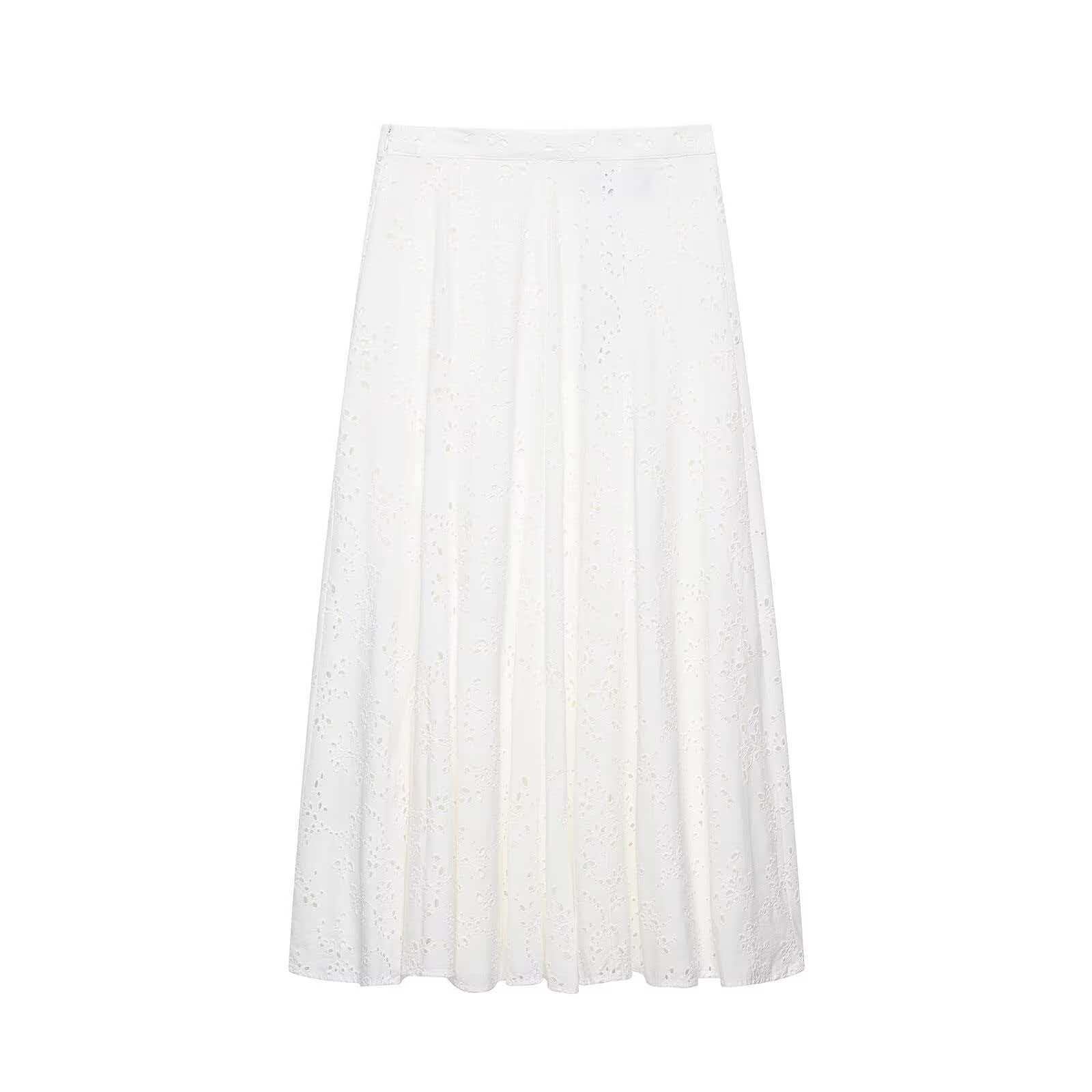Women's Summer Two-Piece Skirt Set with Hollow-Out Embroidery, Slimming Fit