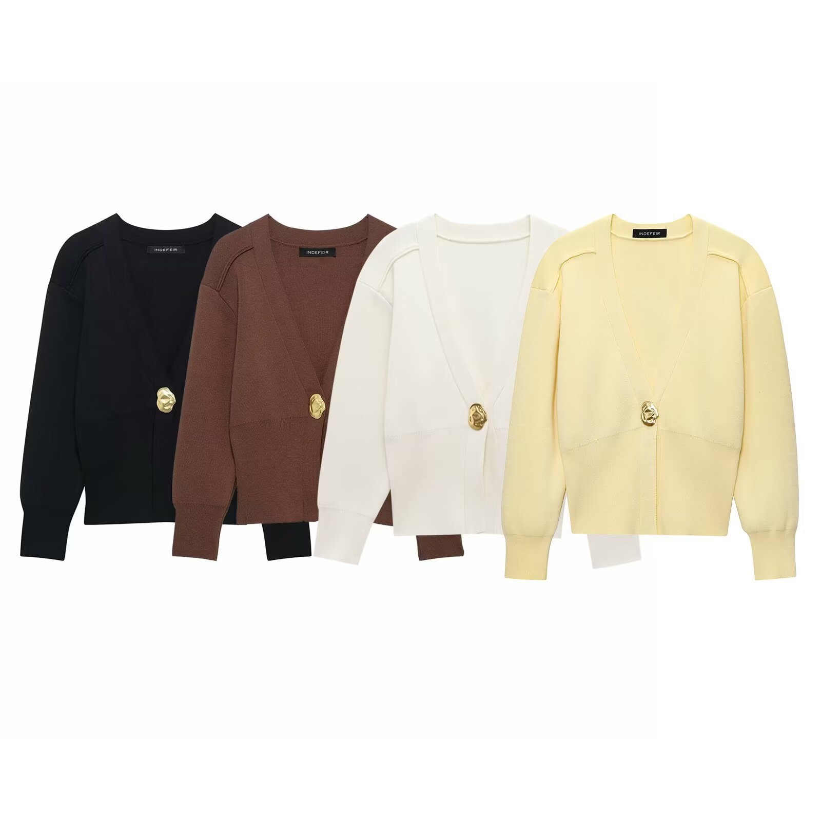 Women's V-Neck Knit Cardigan Long Sleeve Button-Up