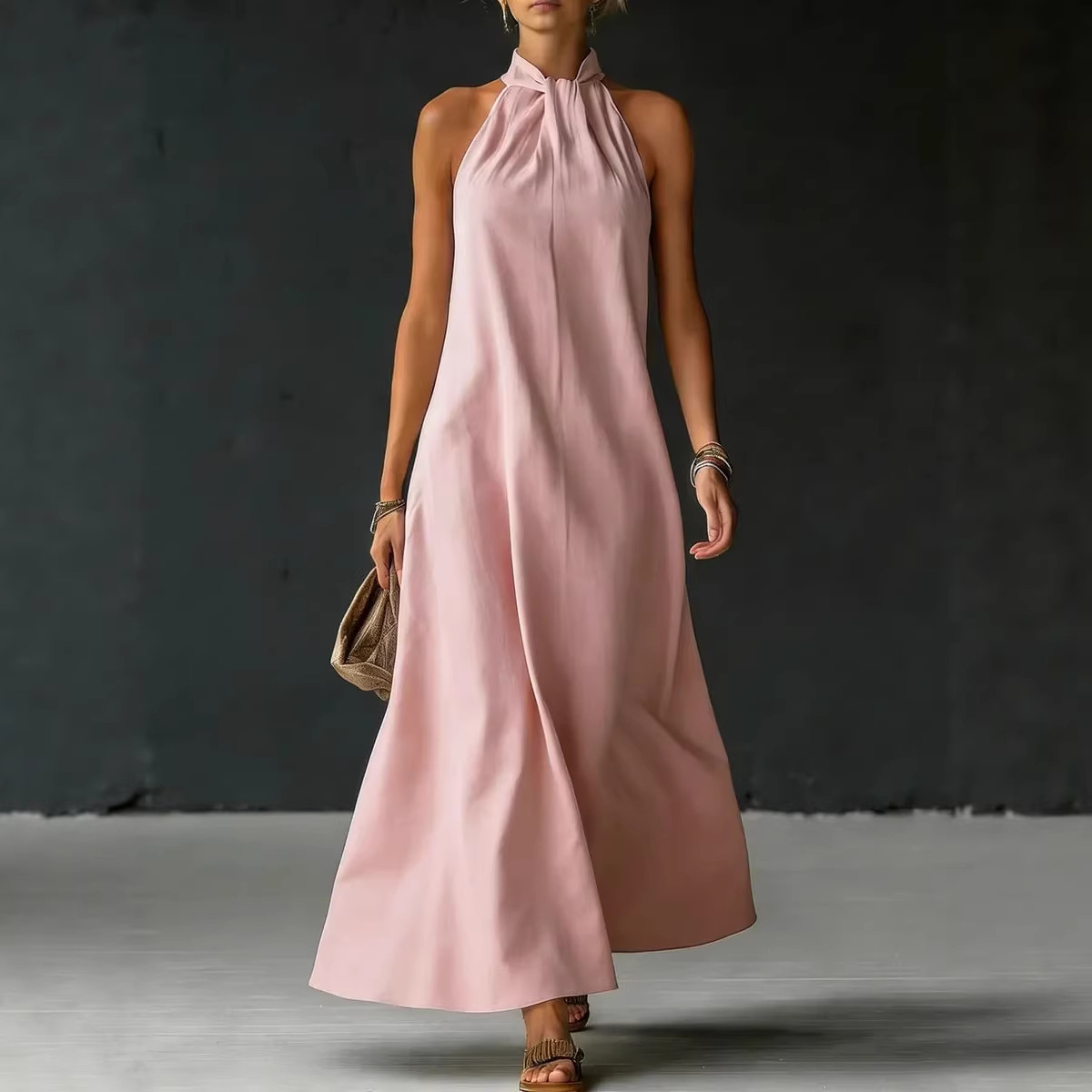 Women's Off-Shoulder Sleeveless Cross-Front Knit Maxi Dress