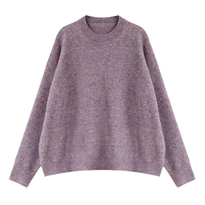 Women's Crewneck Sweater Loose Retro Solid Color Pullover Soft Thick Knit