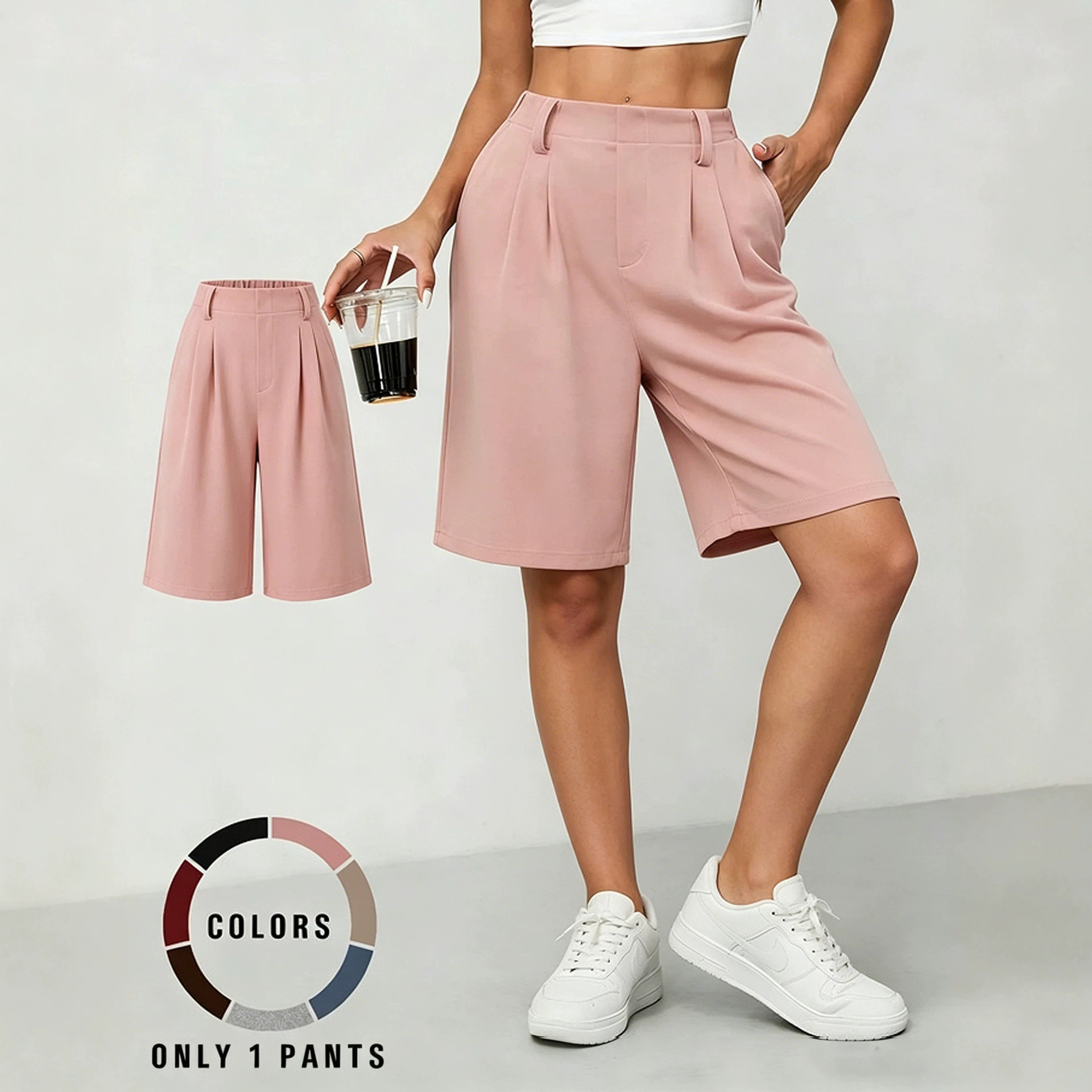 Women's Wide-Leg Bermuda Shorts with Pockets