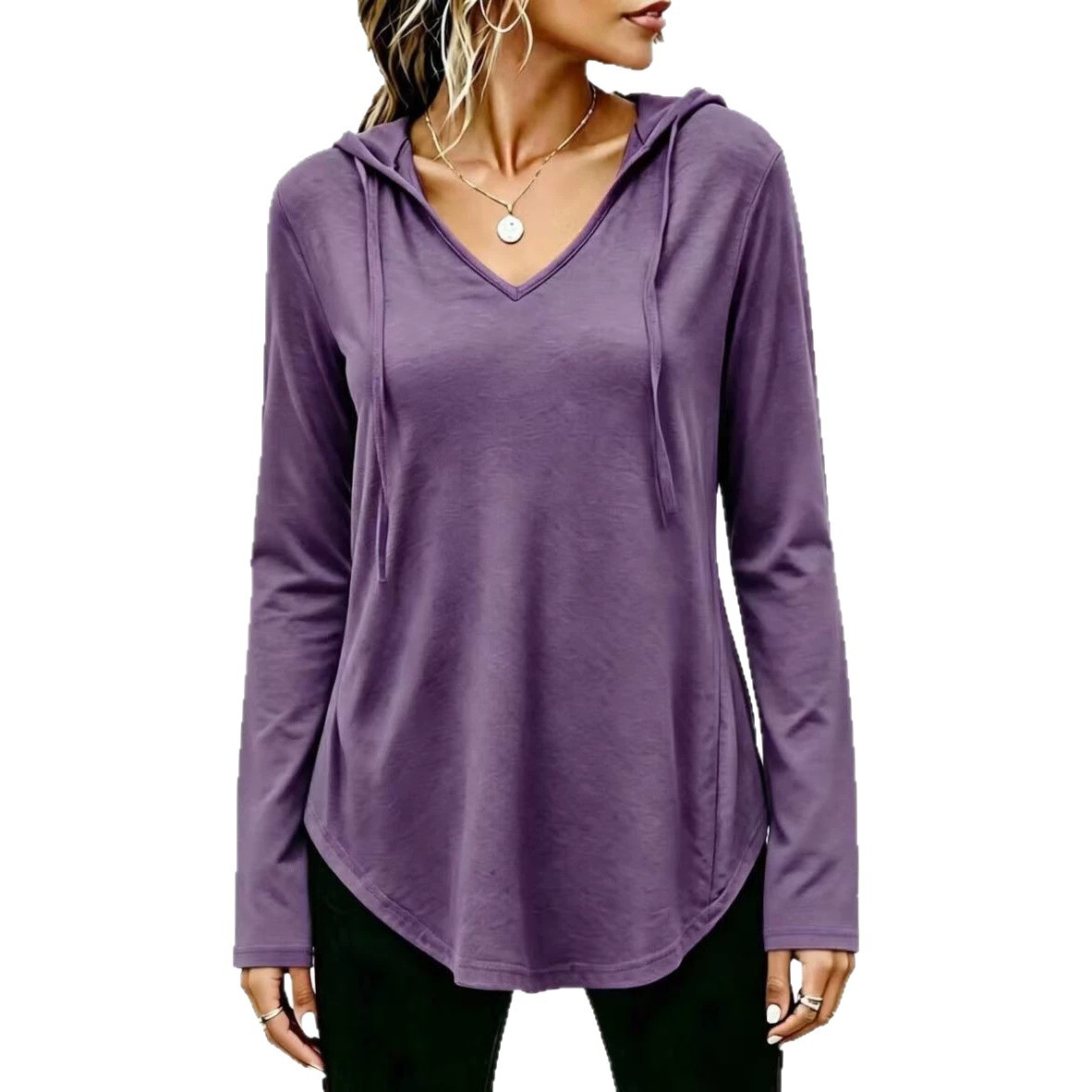 Women's Casual V-Neck Hooded Sweatshirt