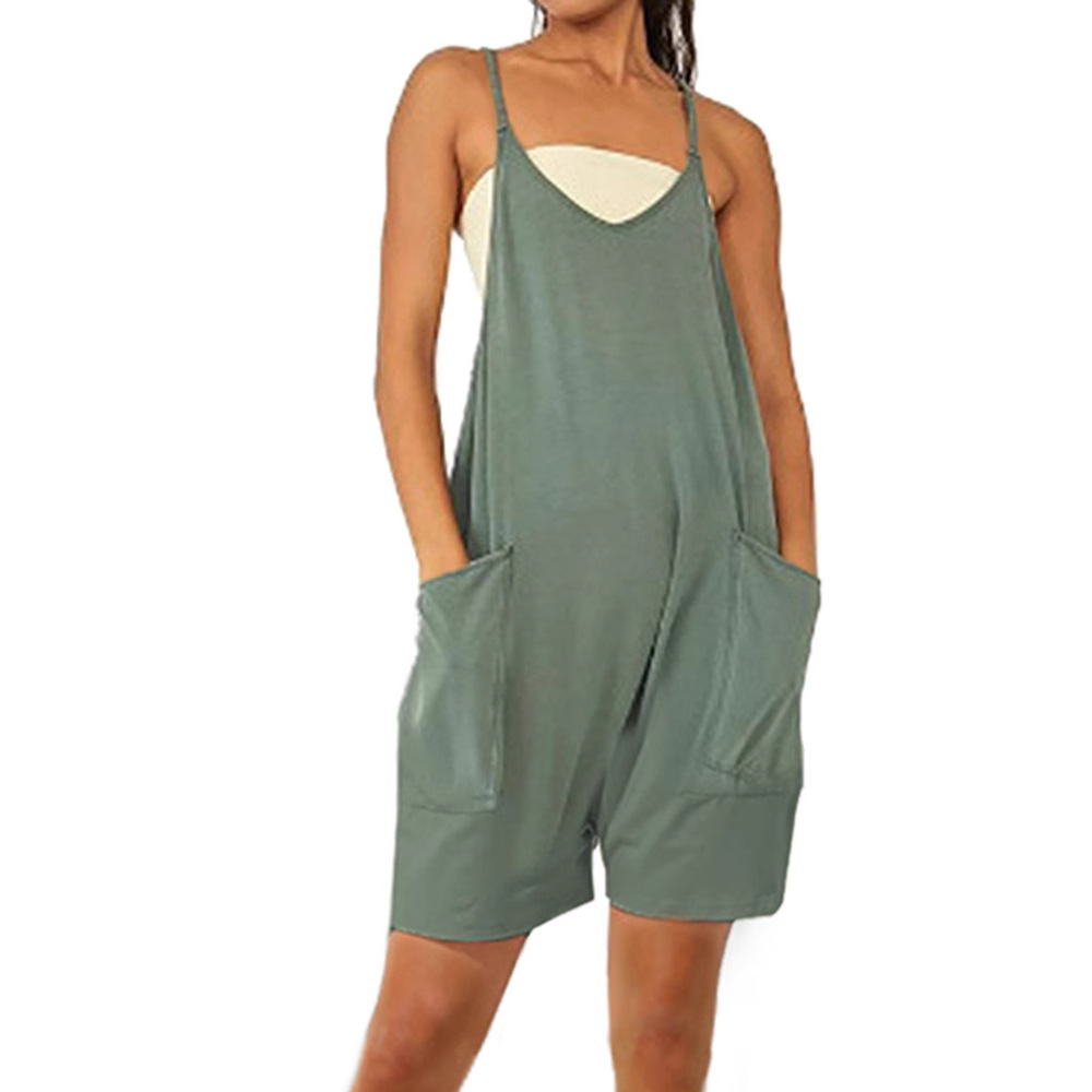 Women's Sleeveless Zip Pocket Romper Shorts Jumpsuit