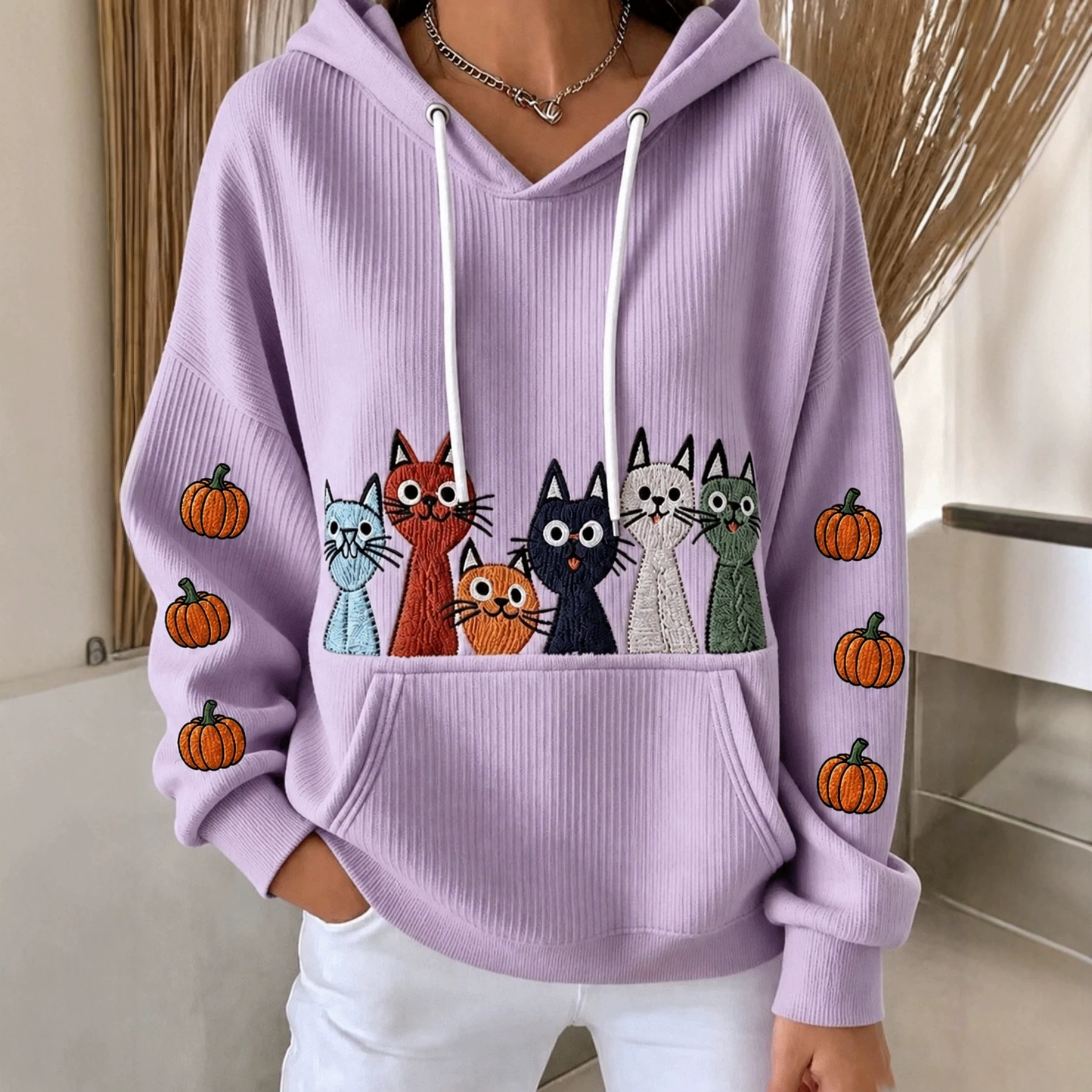 Halloween Pumpkin Cat 3D Print Women's Casual Hoodie