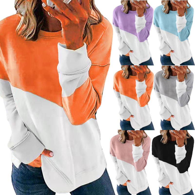 Women's Long Sleeve Crewneck Colorblock Loose Casual Sweatshirt T-Shirt