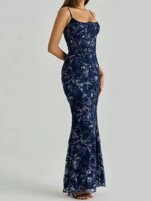 Elegant Low-Neck Sleeveless Lace-Up Backless Dress