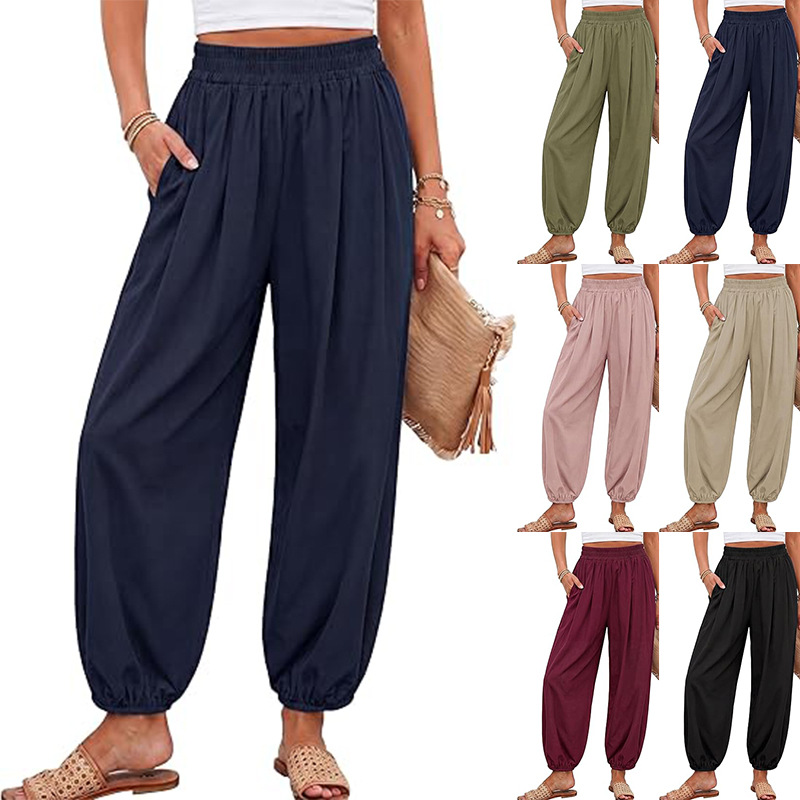High-Waist Lantern Pants with Cuffed Ankles, Loose Comfortable Women's Trousers