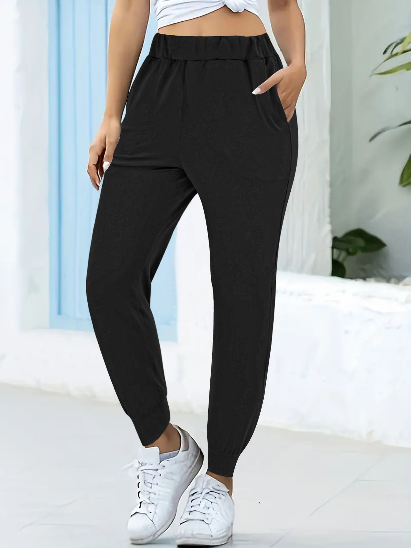 Women's Solid Color Drawstring Jogger Pants with Pockets