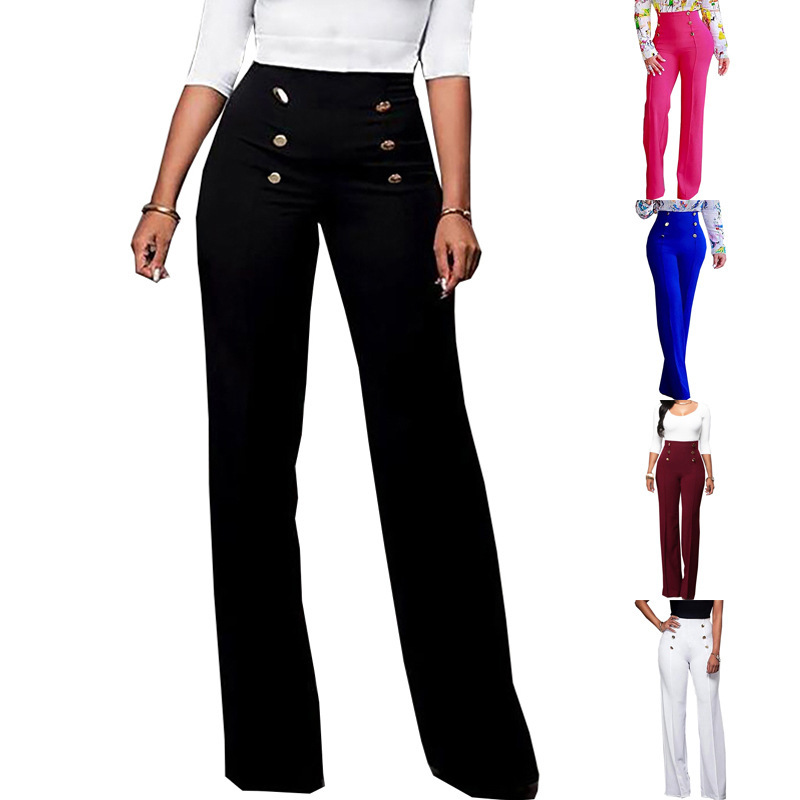 Women's Casual Solid Color Button Micro Flare Pants