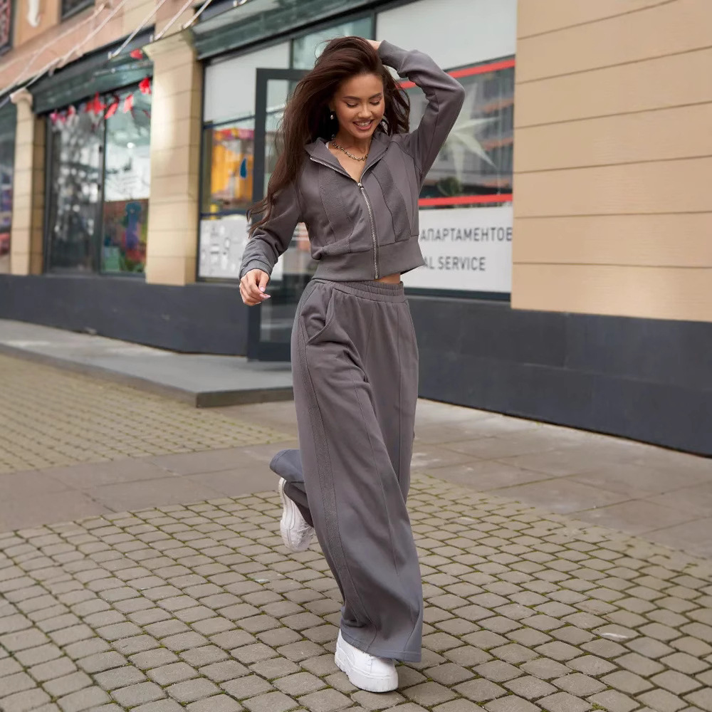 Women's Casual Hooded Zip-Up Sweatsuit Set Long Sleeve Jacket and Pants