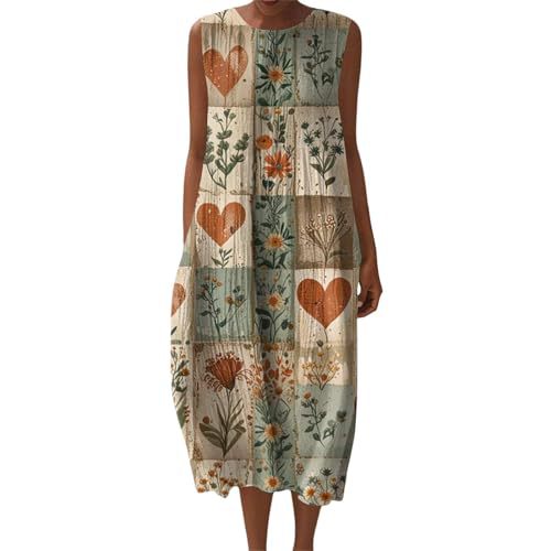 Women's Vintage Floral Print Sleeveless Midi Dress