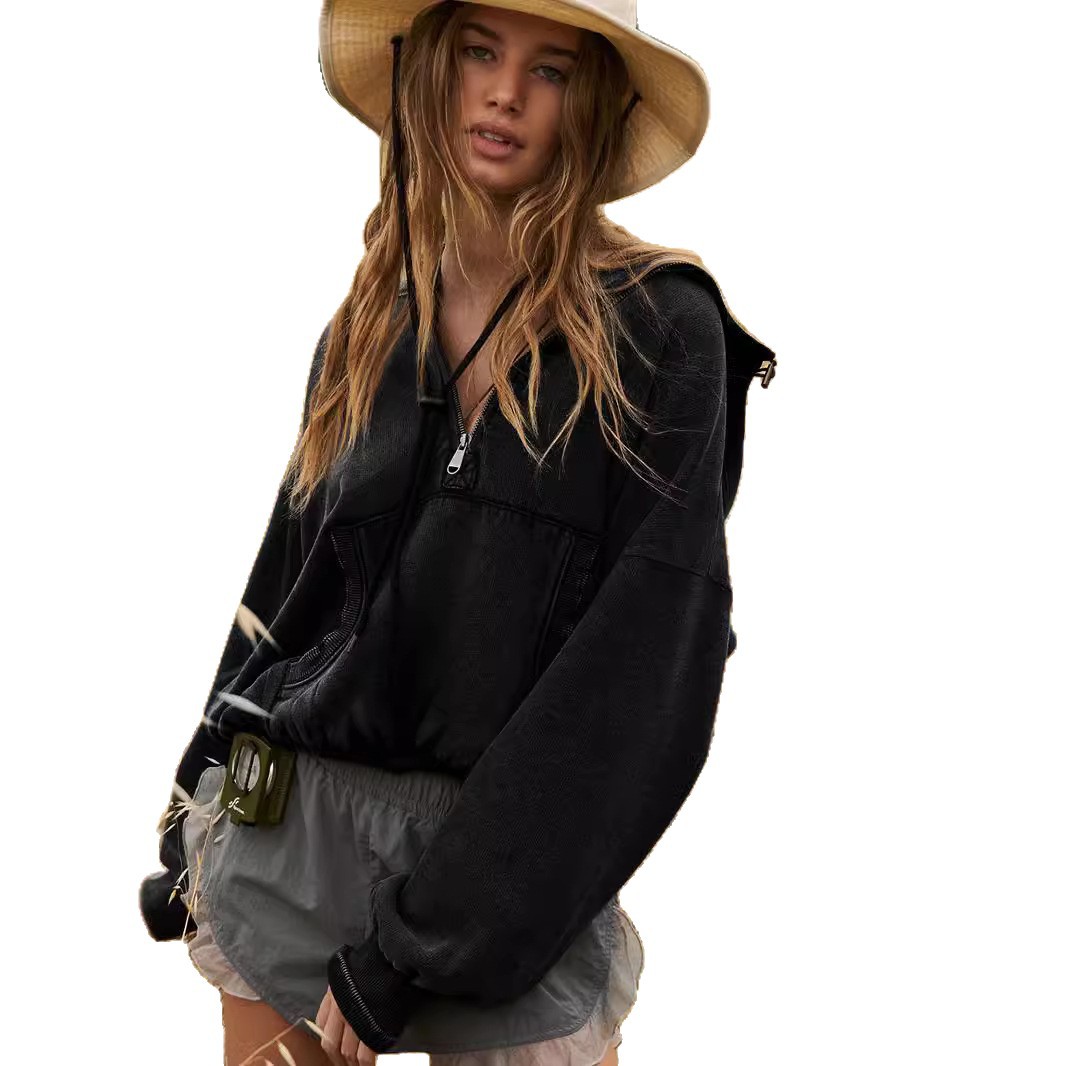 Women's Zip-Up Hoodie Drawstring Long Sleeve Sweatshirt