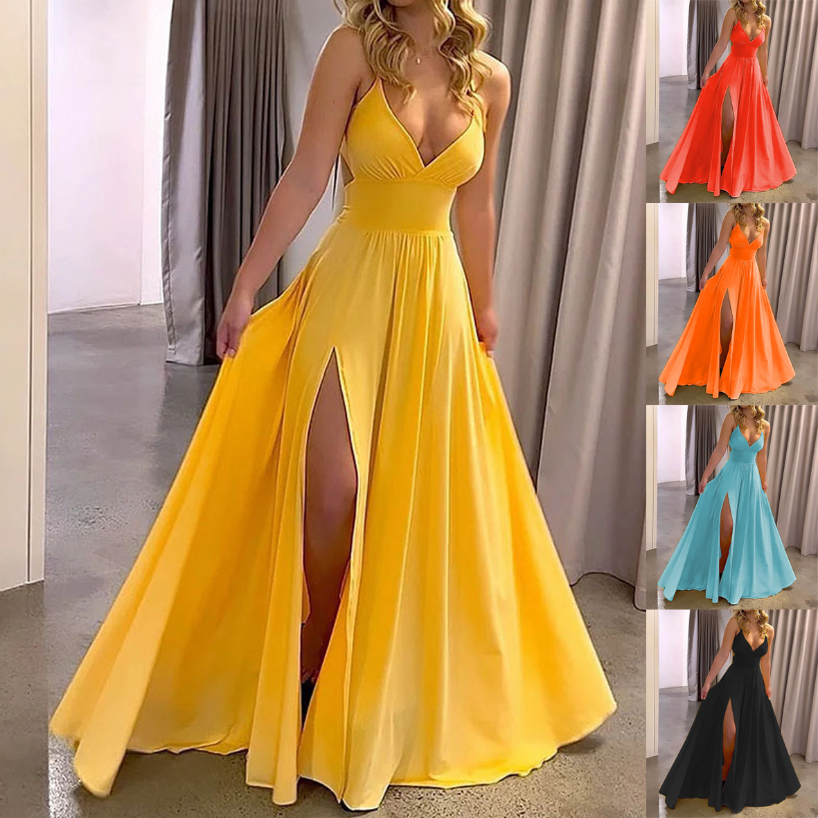 Women's Summer Sleeveless V-Neck Open Back Long Cami Dress
