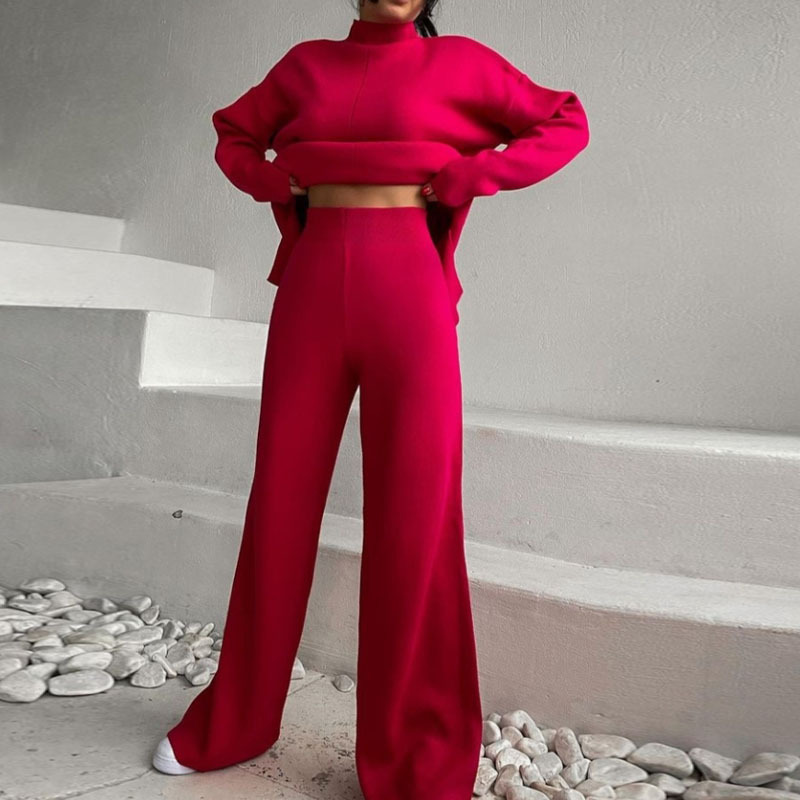 Women's Long Sleeve Loose Knit Sweater and Pants Set