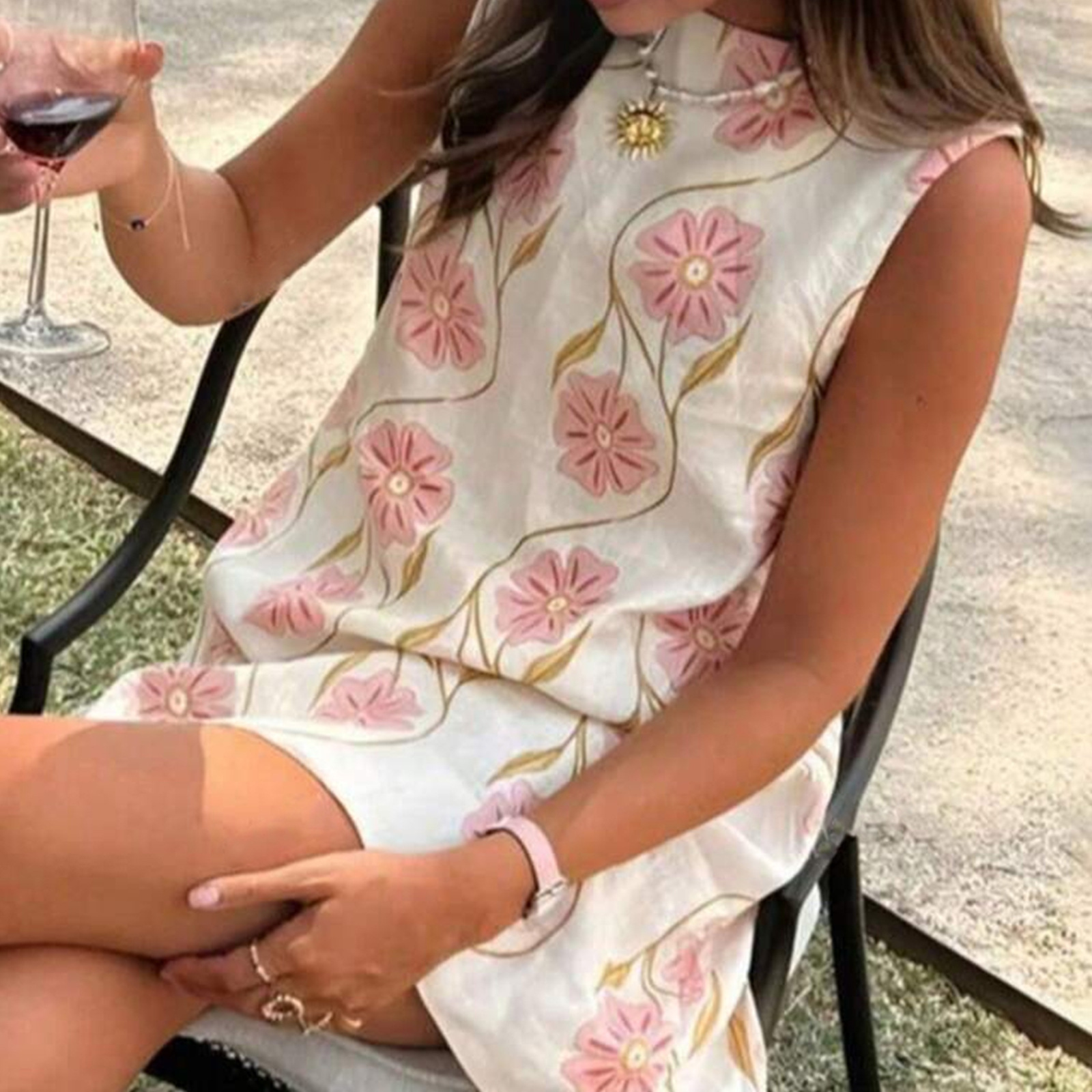 Women's Sleeveless Round Neck Floral A-Line Dress