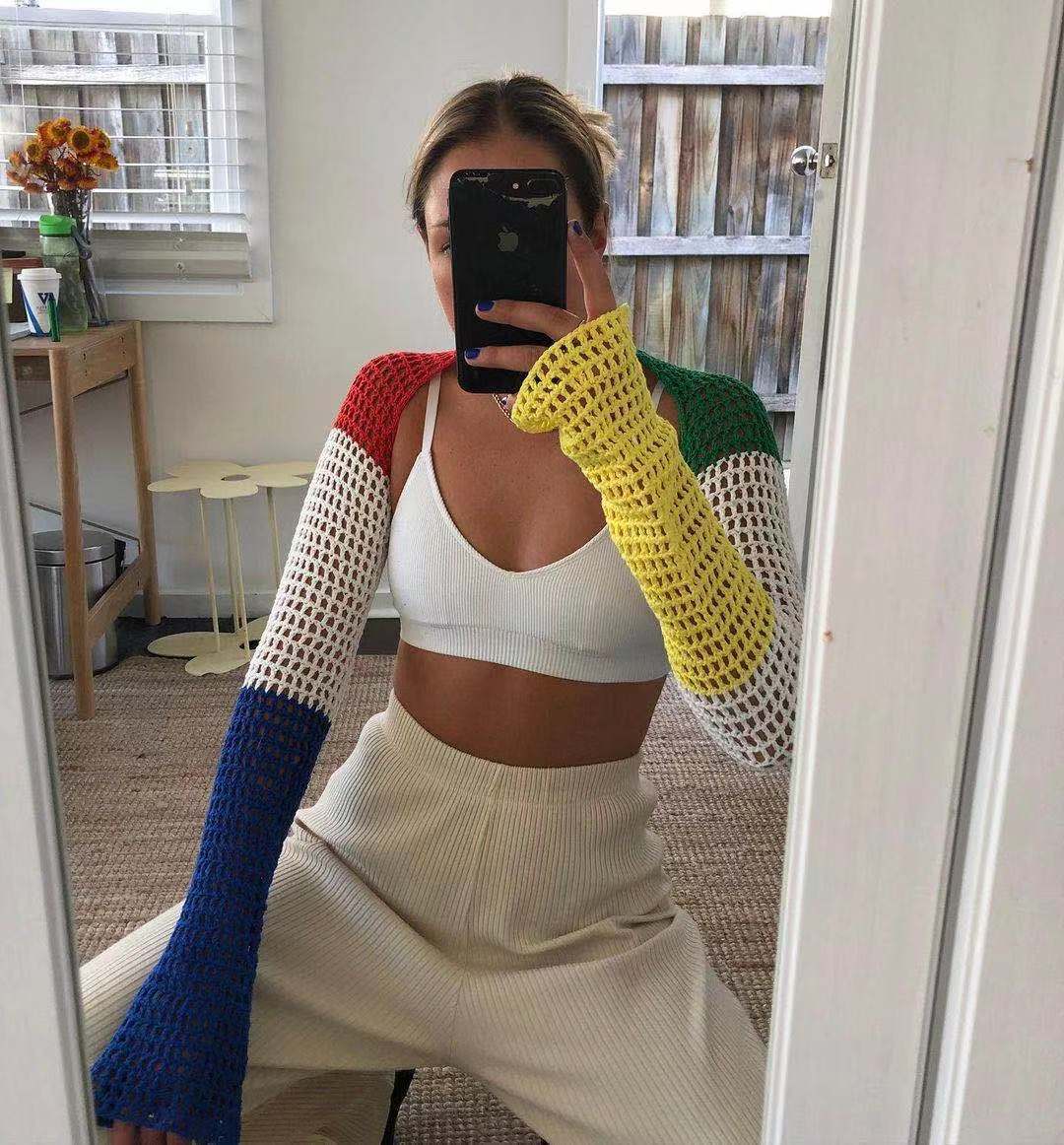 Women's Open-Knit Long-Sleeve Shrug Sweater