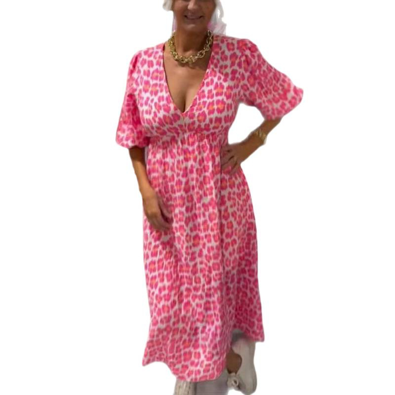Women's Floral V-Neck A-Line Midi Dress Plus Size