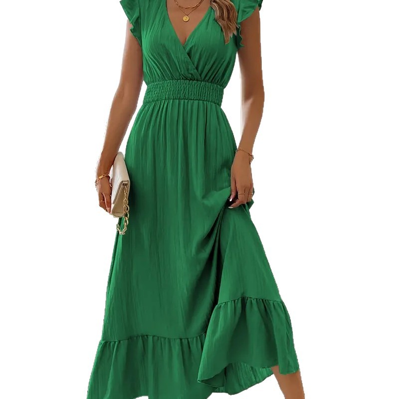 Women's Long Summer Short Sleeve V-Neck Dress