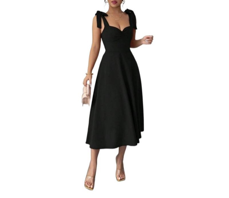 Elegant Solid Color Sleeveless Maxi Dress with Bubble Sleeves