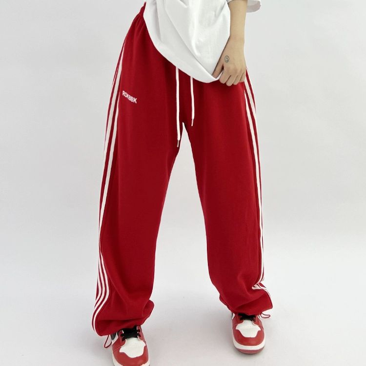 Women's Striped Wide-Leg Track Pants for Street Dance and Hip-Hop