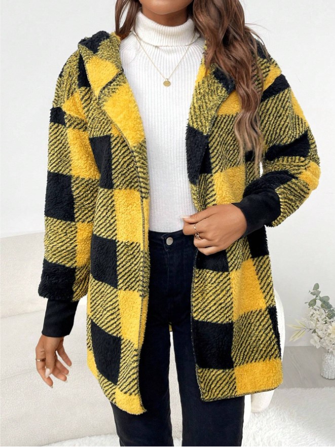 Women's Loose Plaid Fuzzy Cardigan Sweater