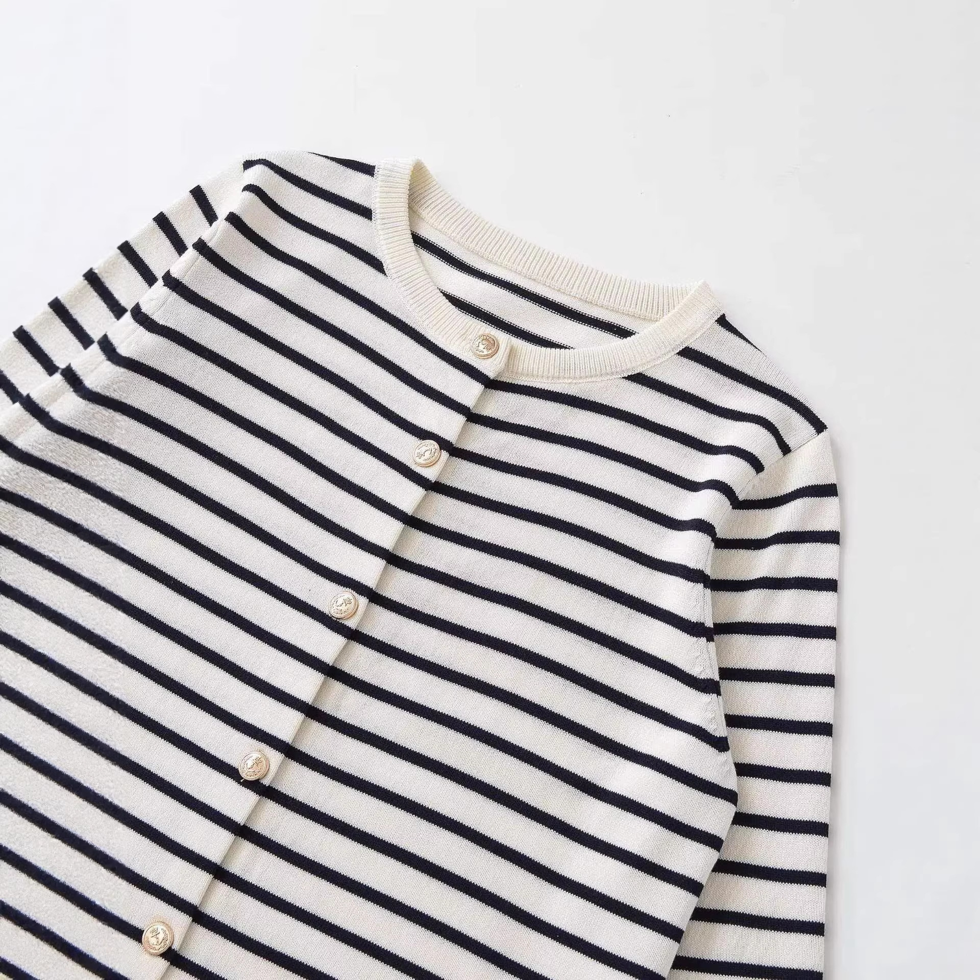Striped Knit Cardigan Sweater Button Front Long Sleeve