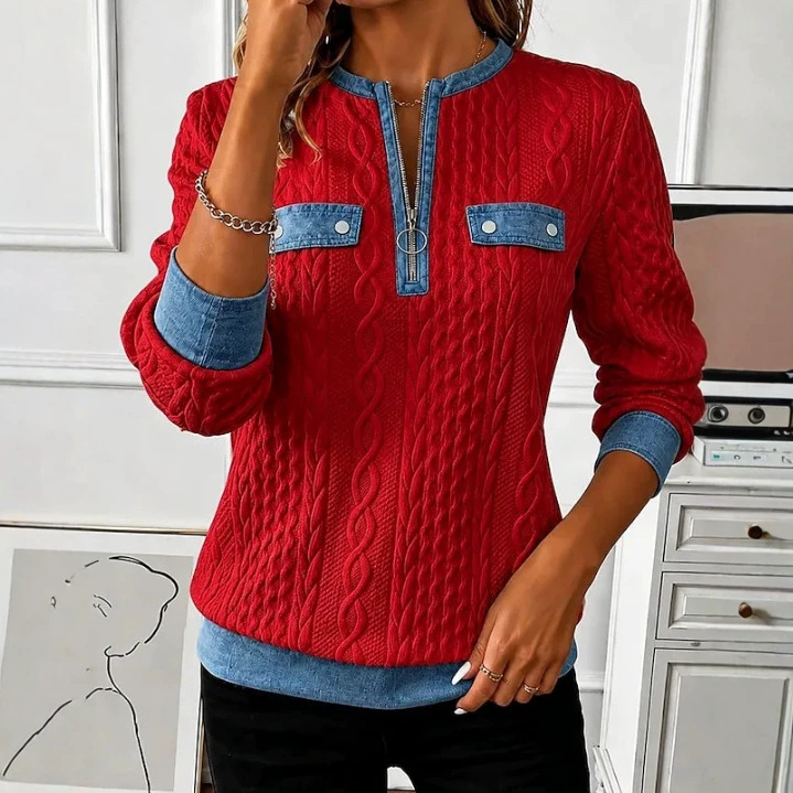 Solid Print Half-Zip Hoodie for Women