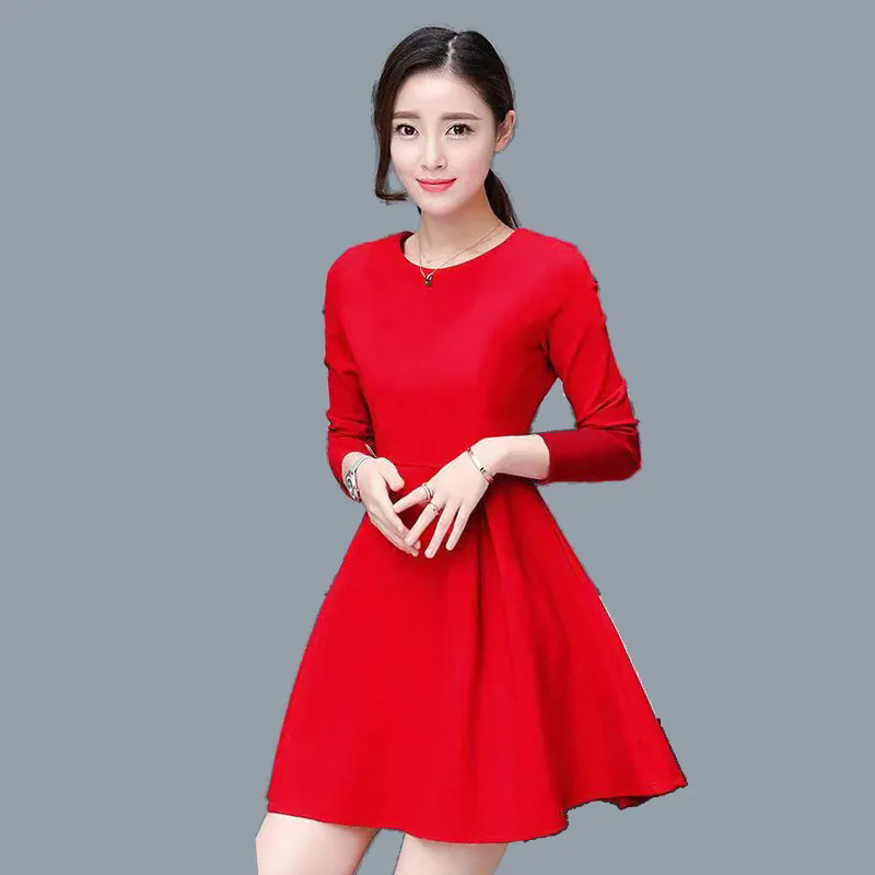 Women's Long Sleeve Black Bodycon Dress Slimming A-Line Midi