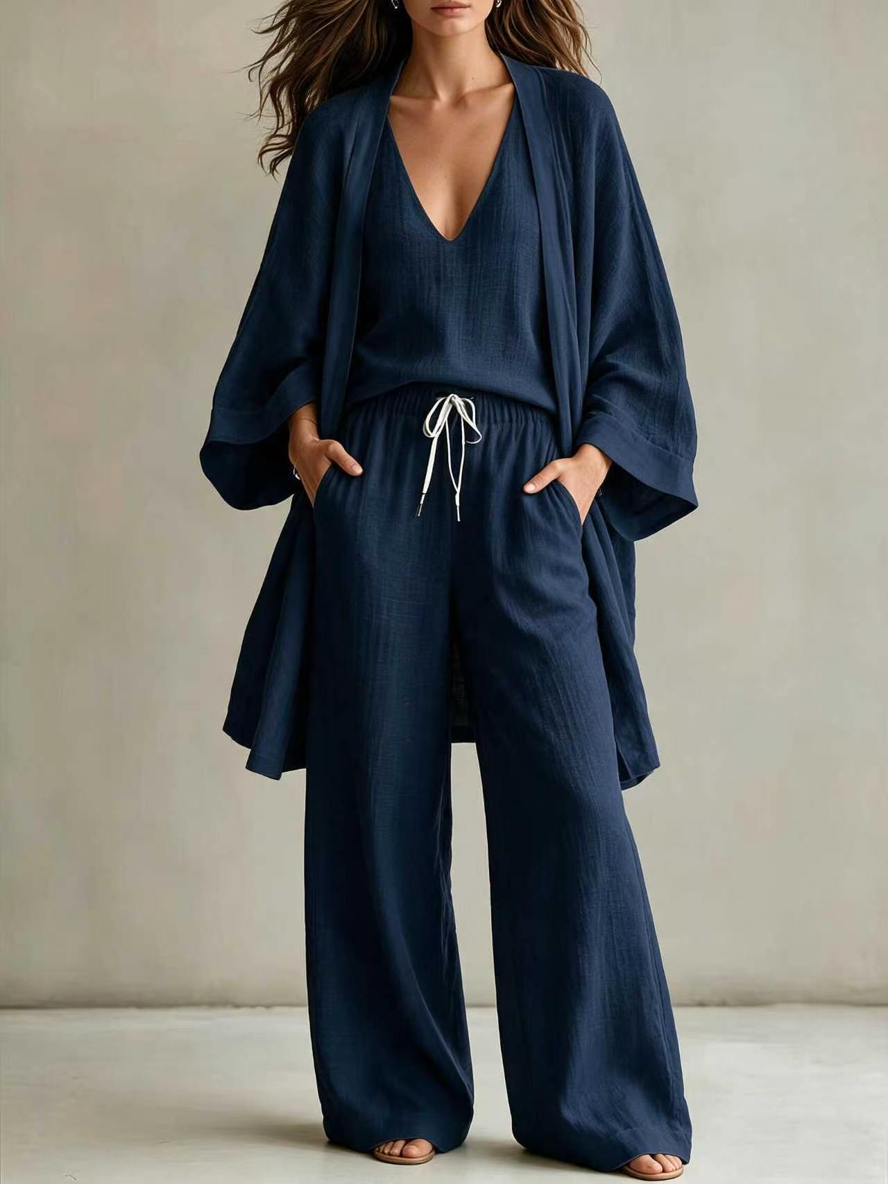 Women's 3-Piece Open-Front Cardigan, Sleeveless Tank & Pants Set