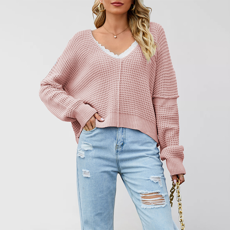 V-Neck Off-Shoulder Loose Knit Sweater