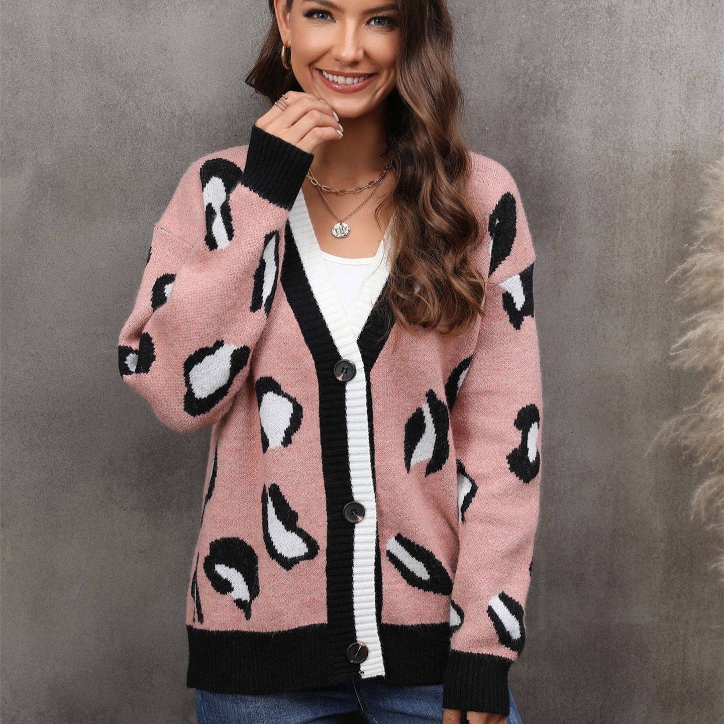 Leopard Print Button-Front Knit Cardigan Sweater Plus Size