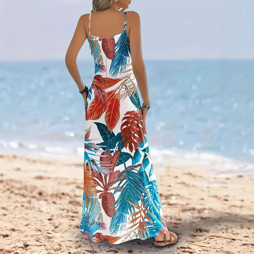 Women's Summer Beach Vacation Sleeveless Printed Maxi Dress