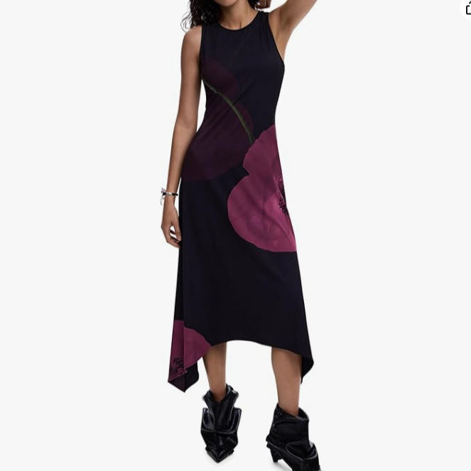 Women's Black Geometric Print Sleeveless Long Dress