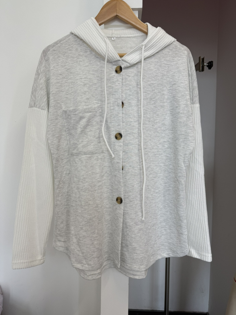 Women's Hooded Sweatshirt with Knit Splicing Casual Jacket