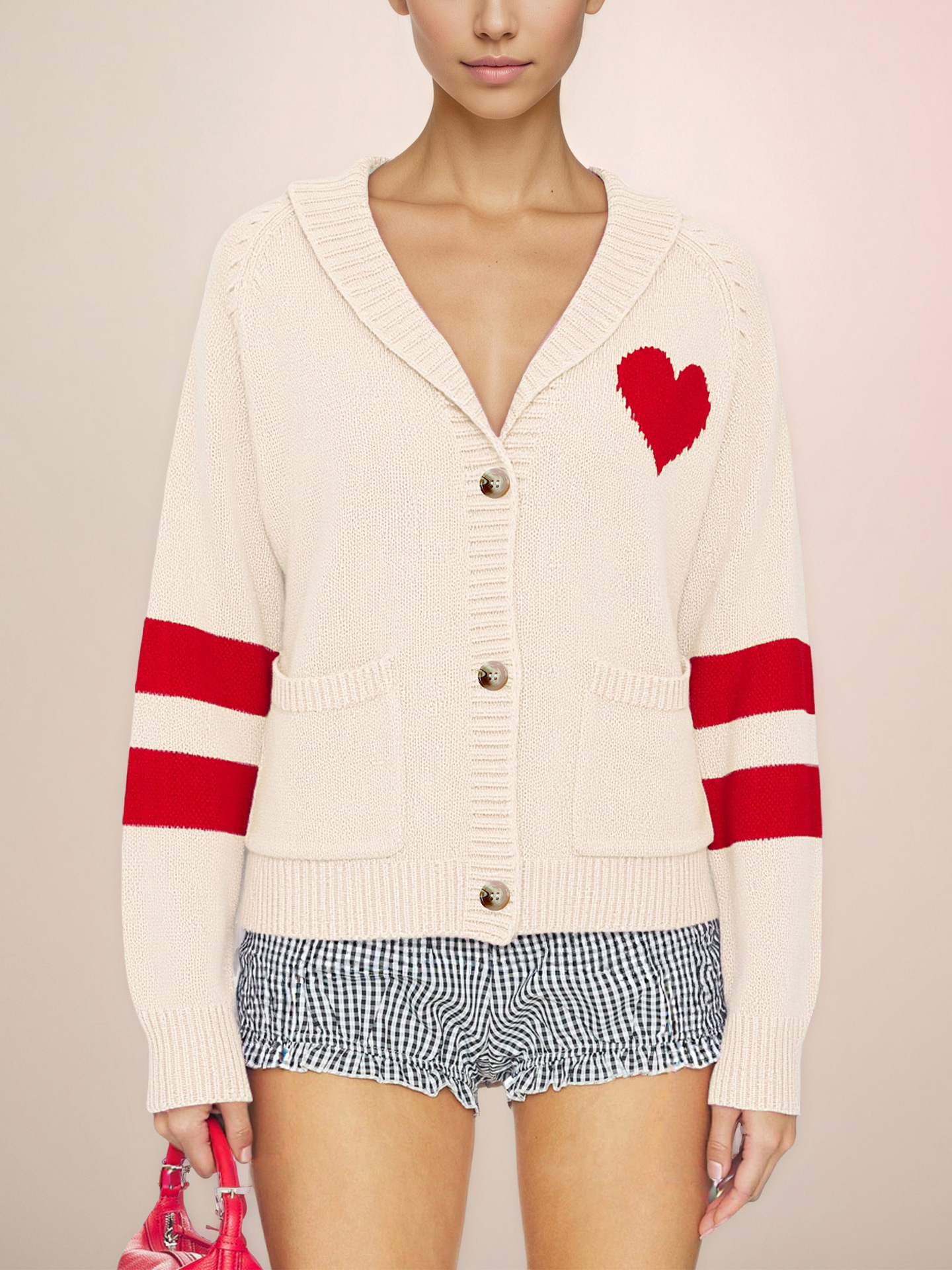 Color-Block V-Neck Button-Front Cardigan Sweater for Women
