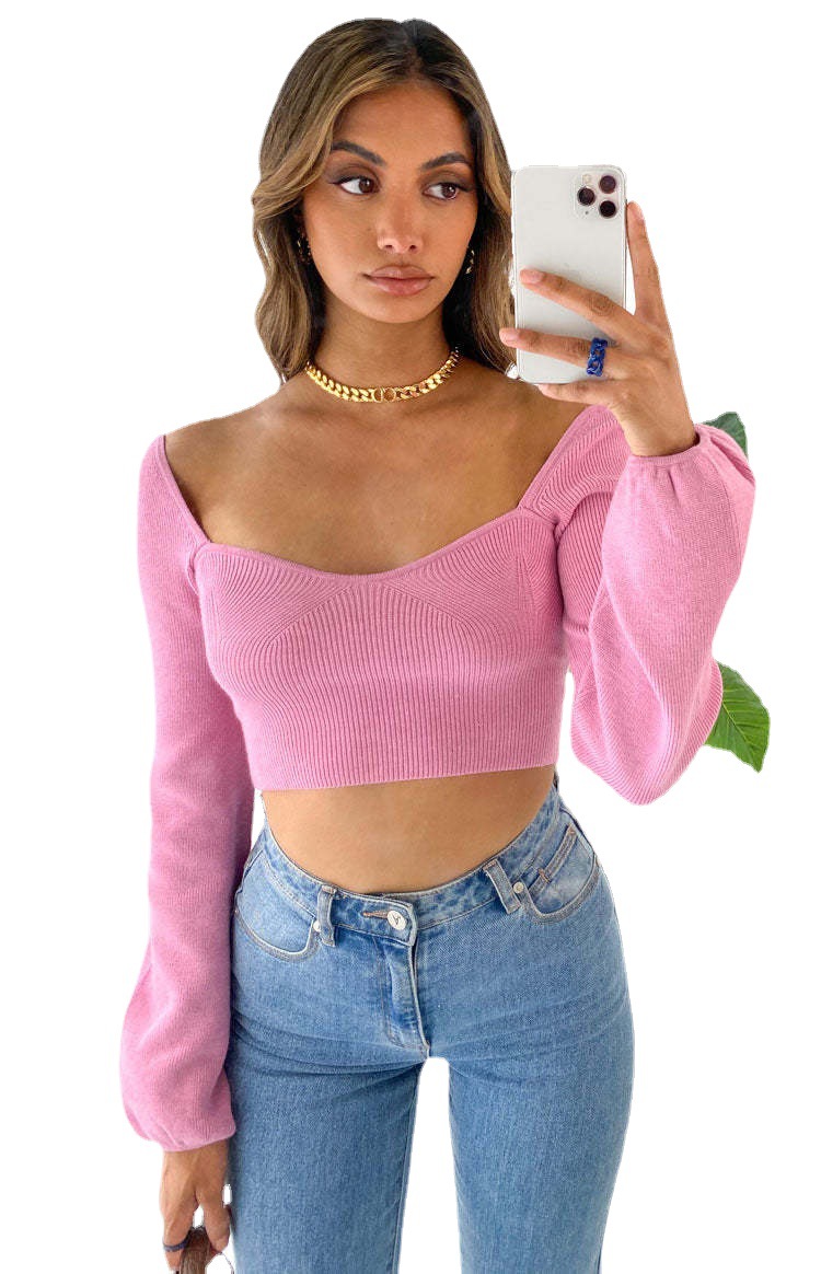 Women's Cropped Square Neck Knit Top