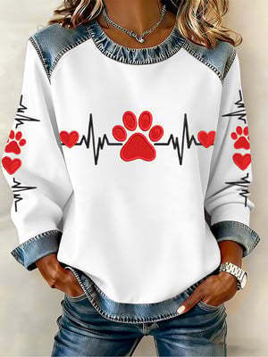 Women's Heart Polka Dot Letter Print Crewneck Sweatshirt