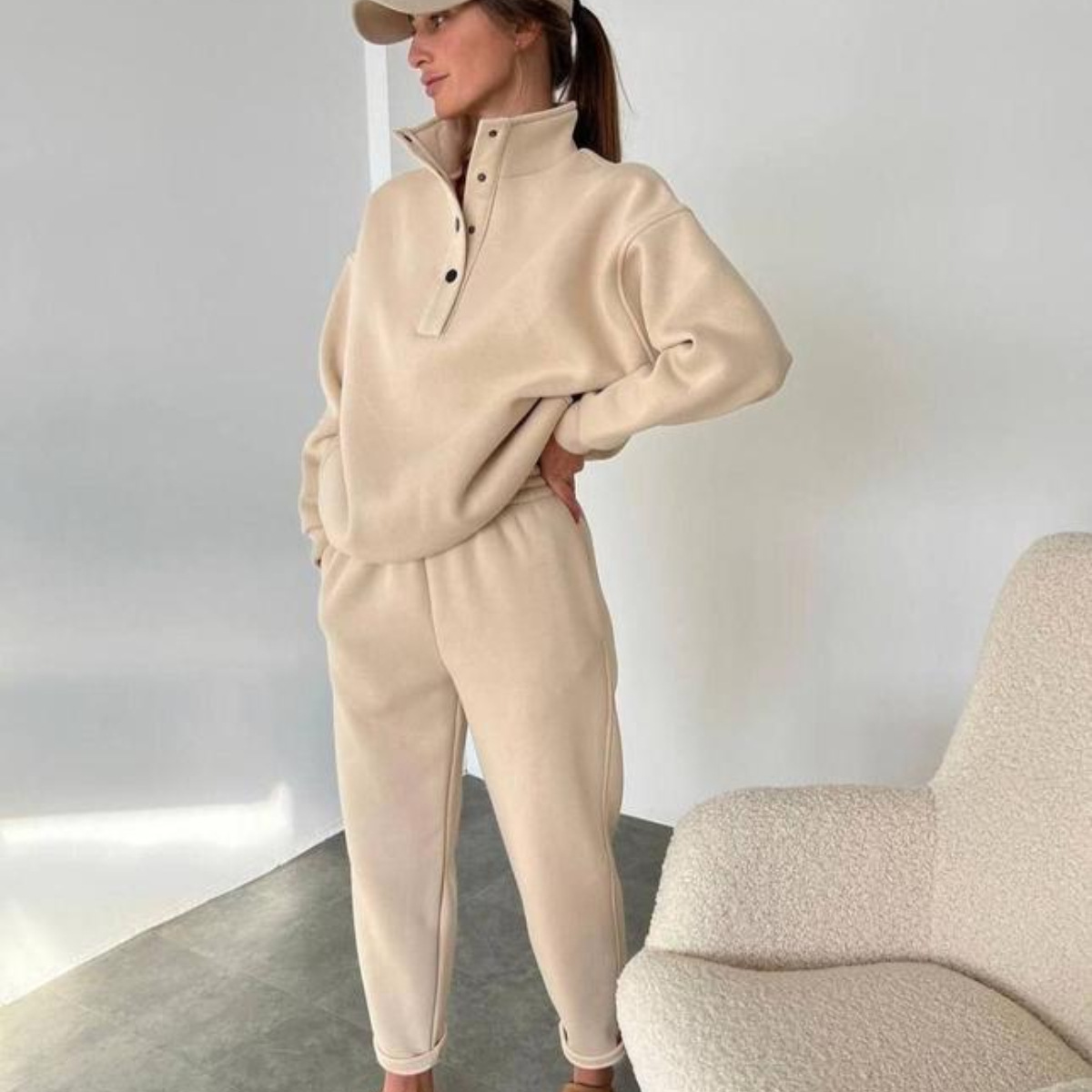 Women's Button Stand Collar Two-Piece Pants Set
