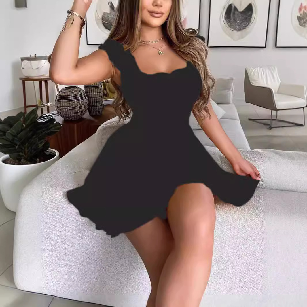 Floral Colorblock Smocked Waist Slimming Round Neck Dress