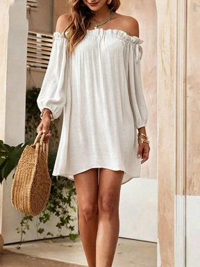 Women's Off-Shoulder Long Sleeve Loose Casual Dress Straight Fit