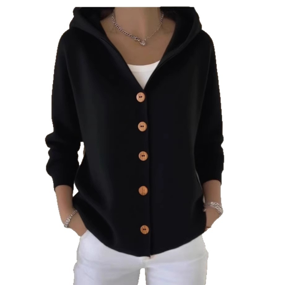 Women's Hooded Knit Cardigan Solid Color Casual Sweater Coat