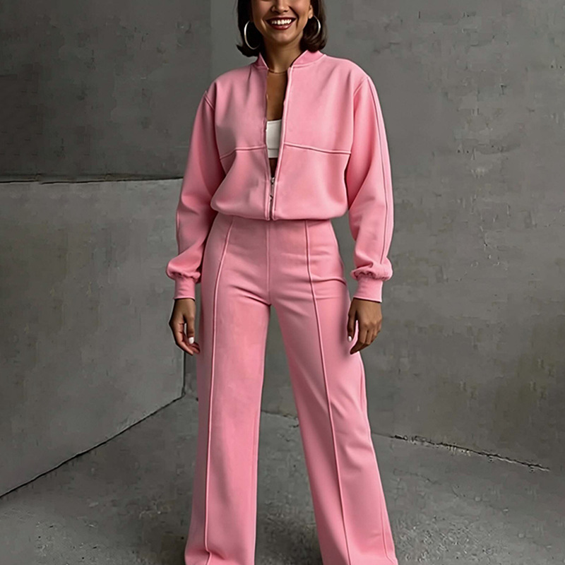 Women's Casual Solid Zip-Up Hoodie and Pants Set