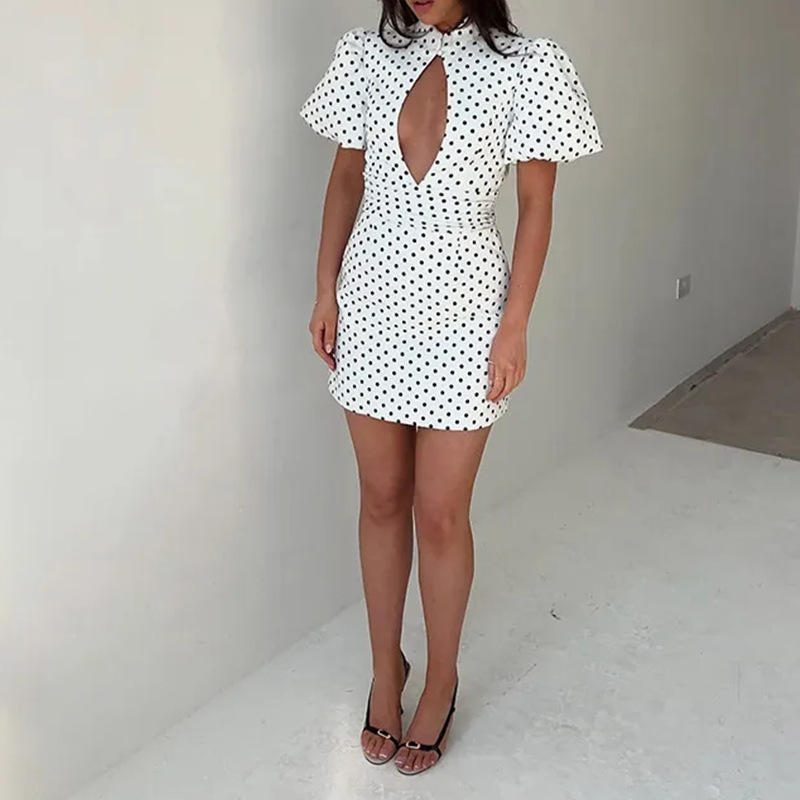 Women's Polka Dot Cutout Puff Sleeve Dress