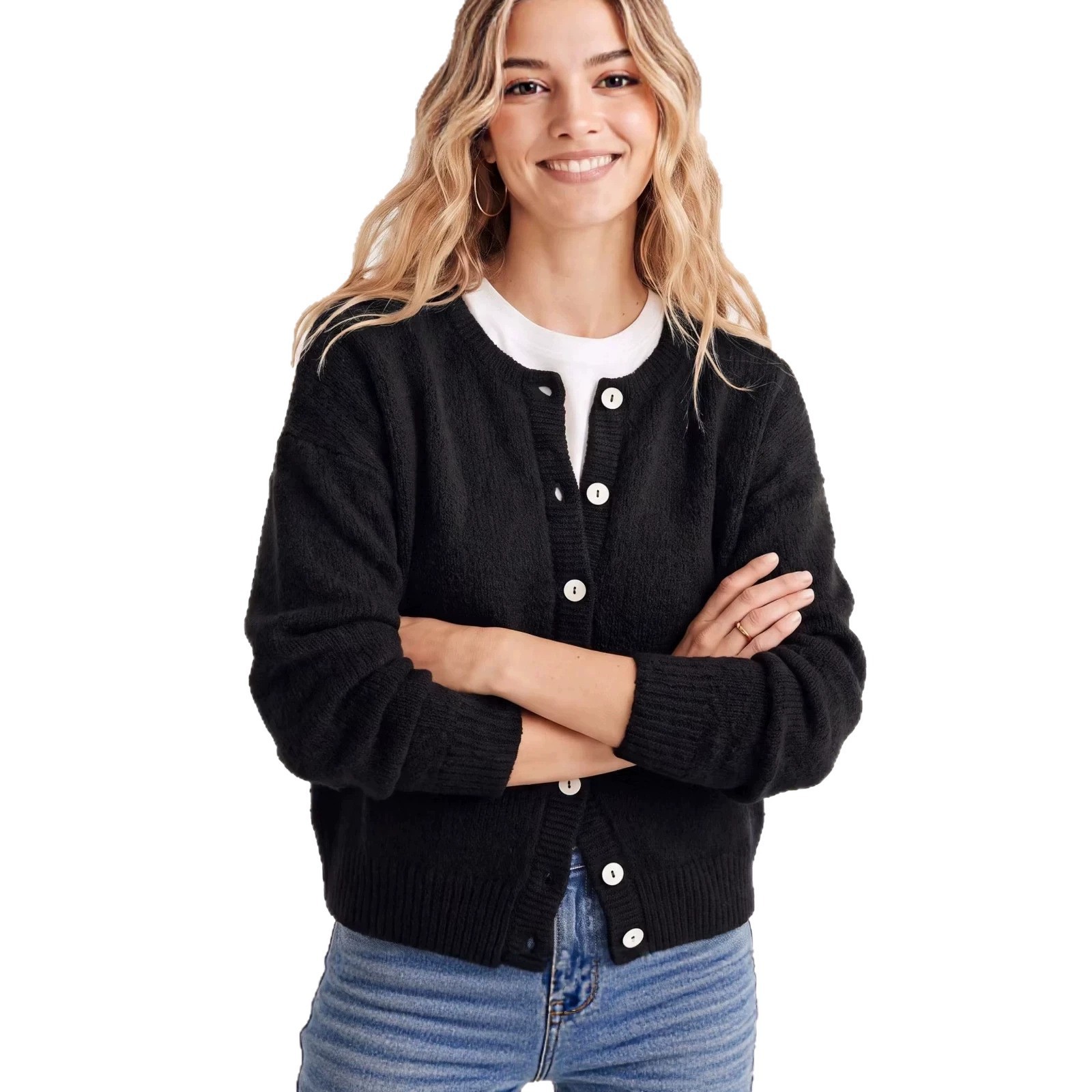 Women's Cropped Button-Up Knit Cardigan Sweater