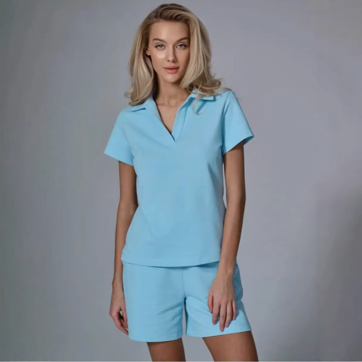 Women's Casual Summer T-Shirt Two-Piece Set Solid Color Short Sleeve