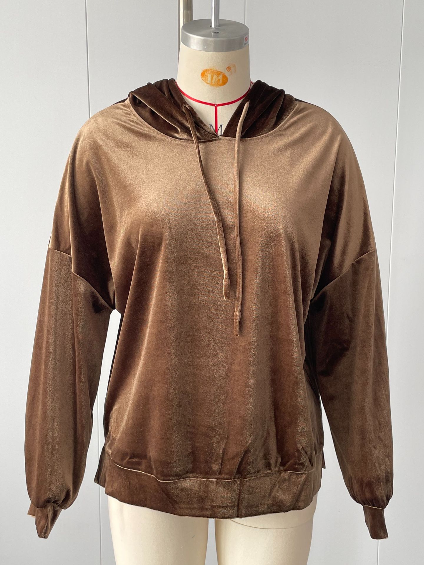 Women's Velvet Hooded Sweatshirt Loose Long Sleeve Pullover with Drawstring